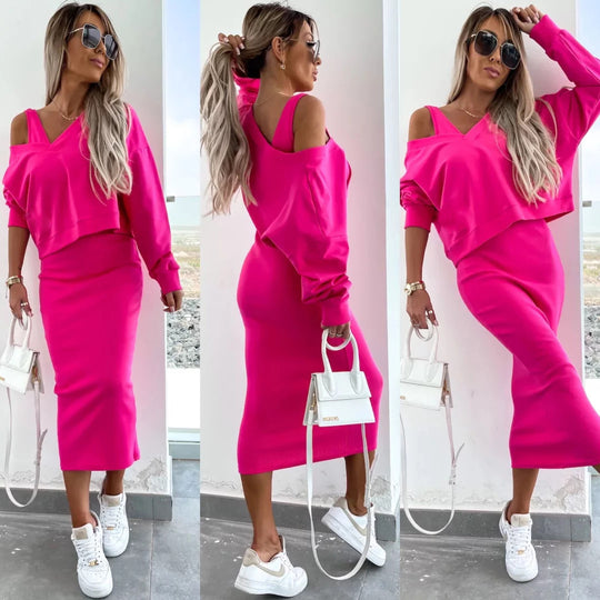 Damen weiches geripptes Lounge-Set mit Oversize-Viskoseshirt und High-Waist Schlaghose Shop Nory