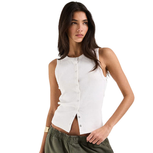 Damen Ärmelloses Rippenshirt mit durchgehender Knopfleiste