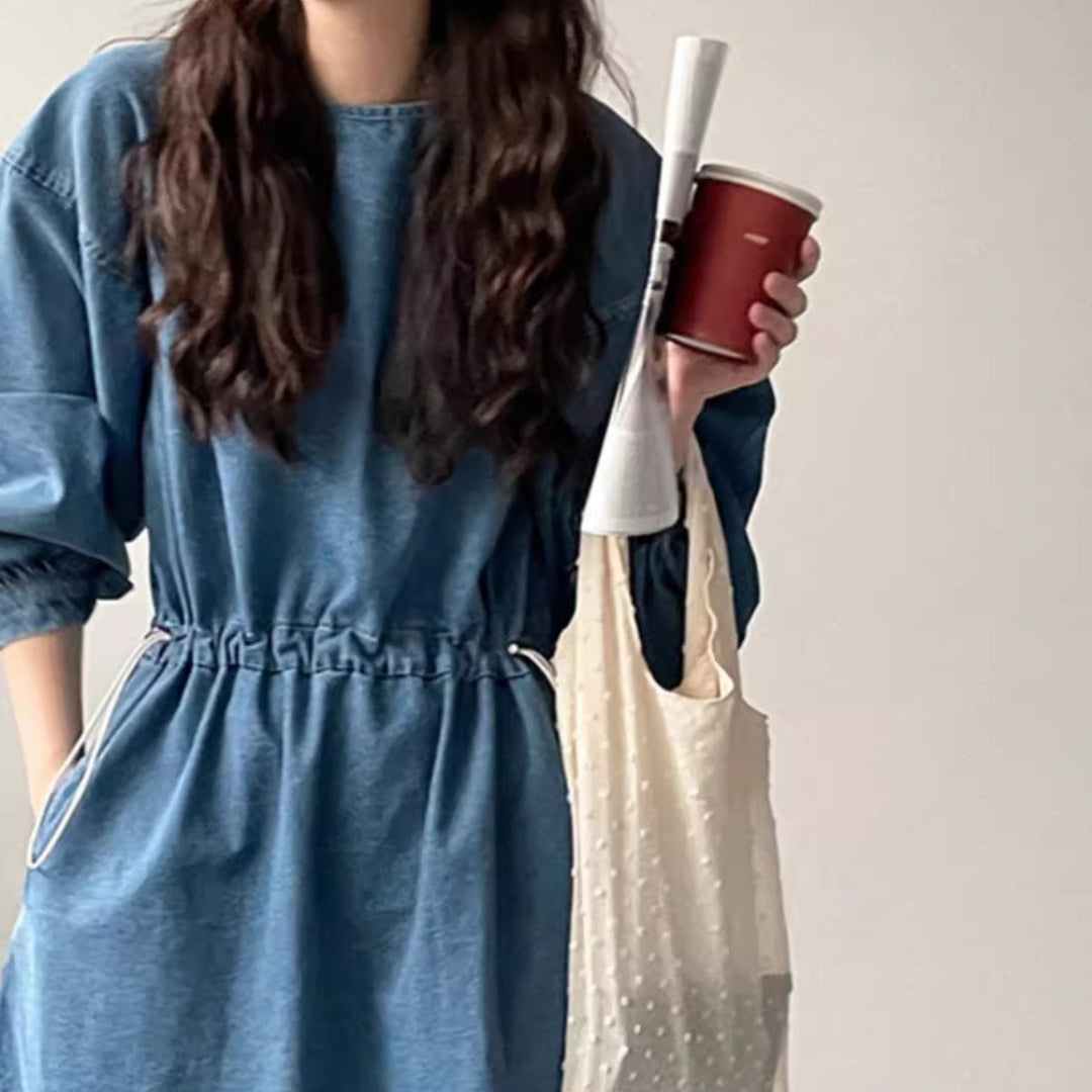 Damen Denim-Midikleid mit Kordelzugtaillierung Shop Nory