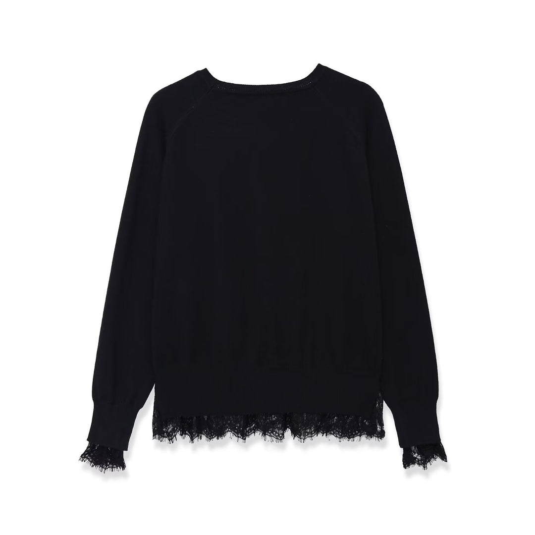 Damen Sweatshirt mit Spitzenbesatz und Rundhalsausschnitt Shop Nory