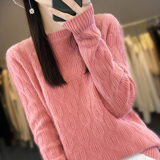 Damen Weicher Mohair‑Look Rundhalspullover mit erhabener Tulpenstruktur Shop Nory