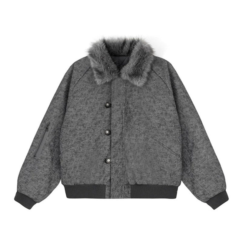 Damen wattierte Bomberjacke mit Kunstfellkragen, oversizeder Silhouette und Ärmel-Reißverschlusstasche Shop Nory