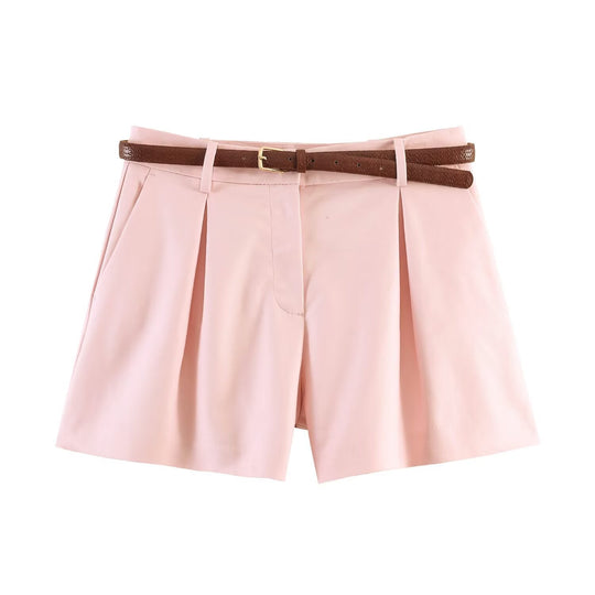 Damen High-Waist Shorts mit elegantem Faltenwurf und schmalem Gürtel