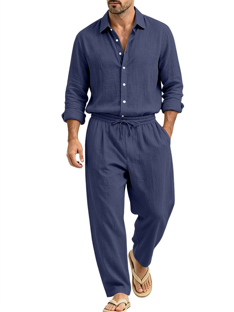 Herren Lässiges Leinen-Set Hemd und Relaxhose mit Tunnelzug Shop Nory