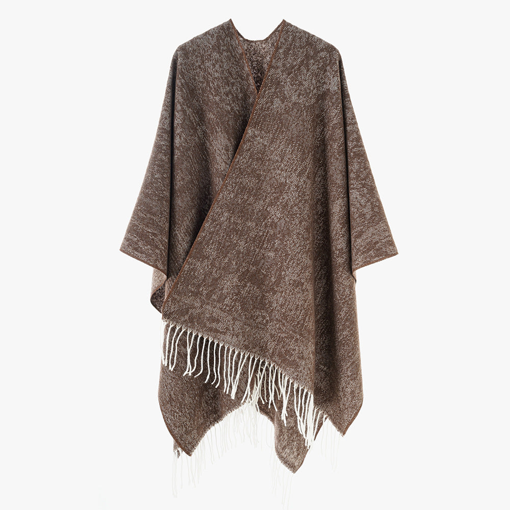 Damen Oversized Strickponcho mit Fransensaum Shop Nory