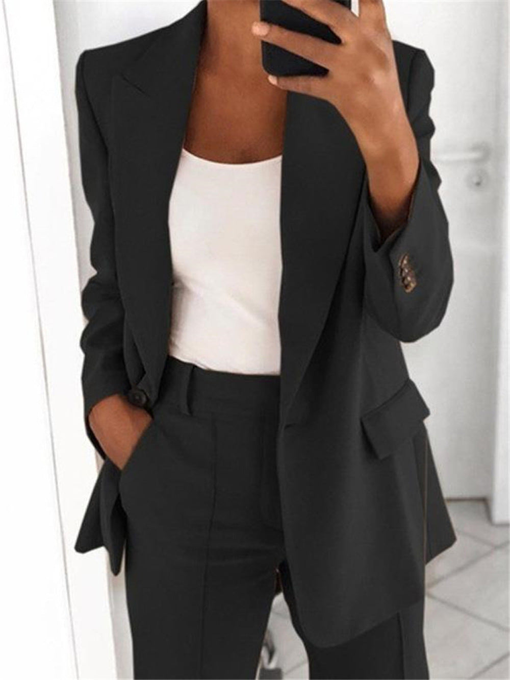 Damen elegantes und lockeres Blazerset mit weiten Hosen