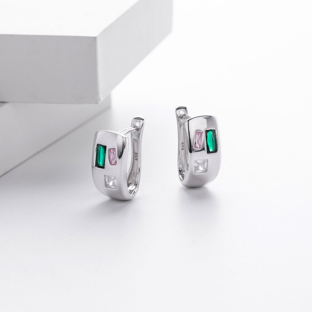 Damen Creolen mit bunten Zirkon-Akzenten aus 925 Sterling Silber Shop Nory