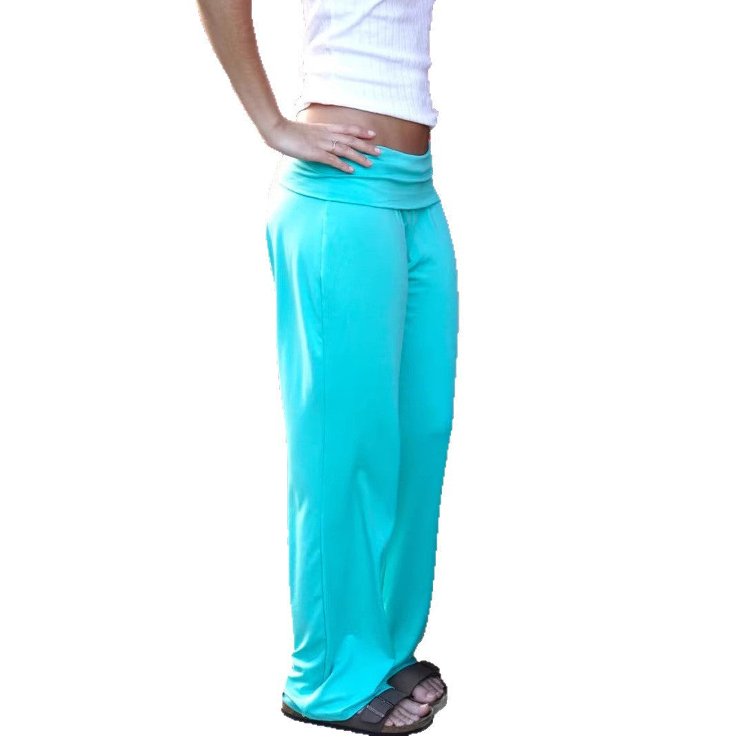Damen nan Yogapalazzo mit doppellagigem Umschlagbund, fließender Weitbein‑Silhouette