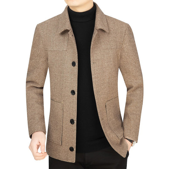 Herren Fischgrät-Übergangsjacke mit Stehkragen und aufgesetzten Taschen Shop Nory