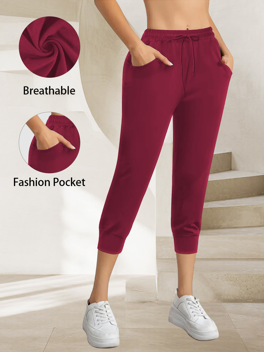 Damen Atmungsaktive Ankle-Joggerhose mit Kordelzug und Eingrifftaschen Shopy Nory