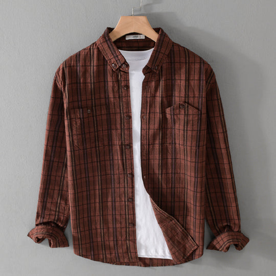 Herren Kariertes Flanell-Overshirt mit Button-Down-Kragen und aufgesetzten Brusttaschen Shop Nory