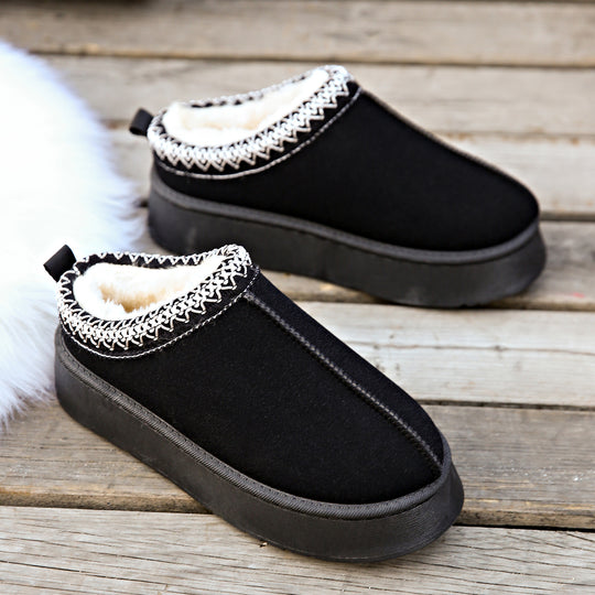 Damen Gefütterte Hausschuhe-Mules mit Teddyfutter und dekorativem Strickbesatz Shop Nory