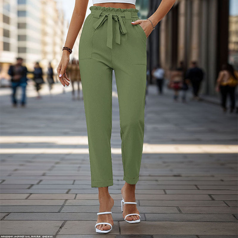 Damen Leichte Paperbag-Hose mit Gummibund, Bindegürtel und aufgesetzten Taschen Shop Nory
