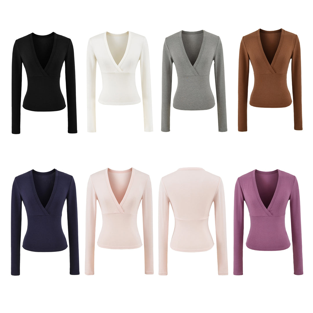 Damen Wickelshirt mit V-Ausschnitt und taillierter Teilungsnaht Shop Nory