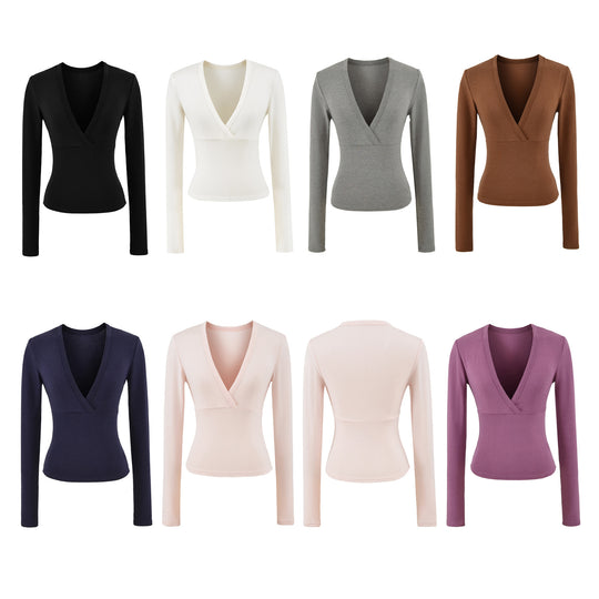 Damen Wickelshirt mit V-Ausschnitt und taillierter Teilungsnaht Shop Nory