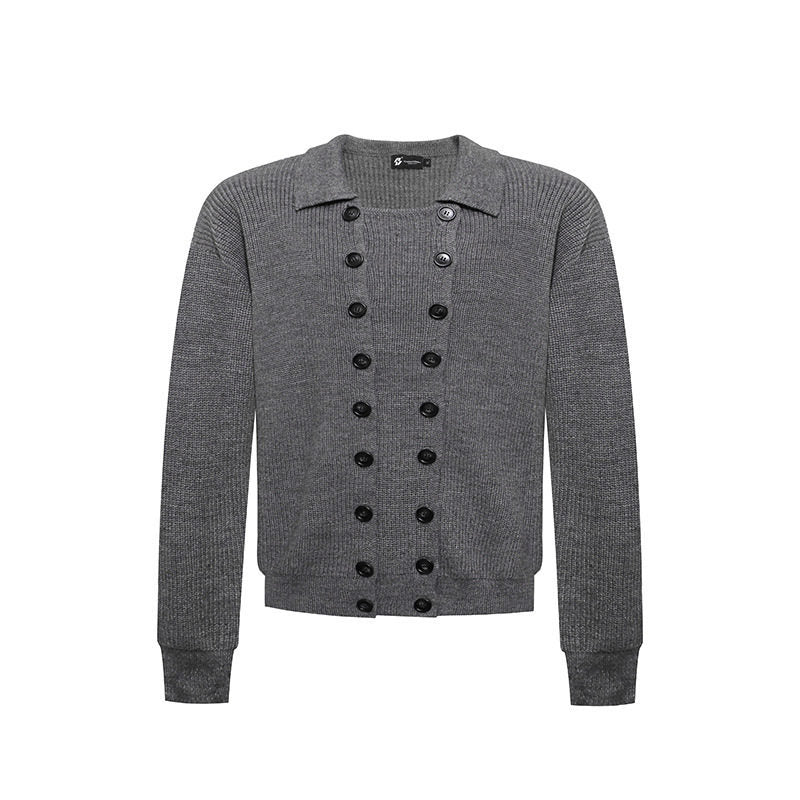 Herren Doppelreihige Strickcardigan mit Hemdkragen und Rippbündchen Shop Nory