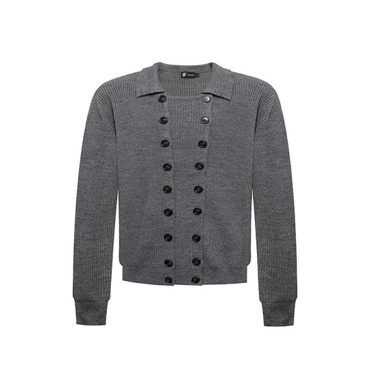 Herren Doppelreihige Strickcardigan mit Hemdkragen und Rippbündchen Shop Nory