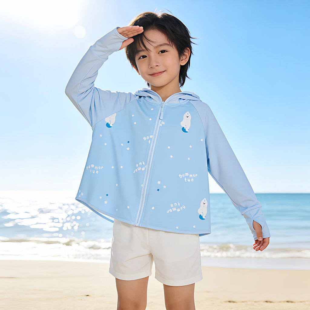 Damen nan leichte Kinder-Sonnenjacke mit Kapuze, atmungsaktivem Material und UV-Schutz  Shopnory