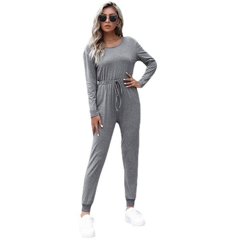 Damen Relaxter Sweat-Jumpsuit mit Tunnelzug, Langarm und Bündchen Shop Nory