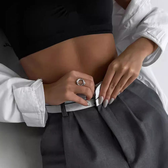 Damen Hochtaillierte weite Bundfaltenhose mit Kontrastbund Shop Nory