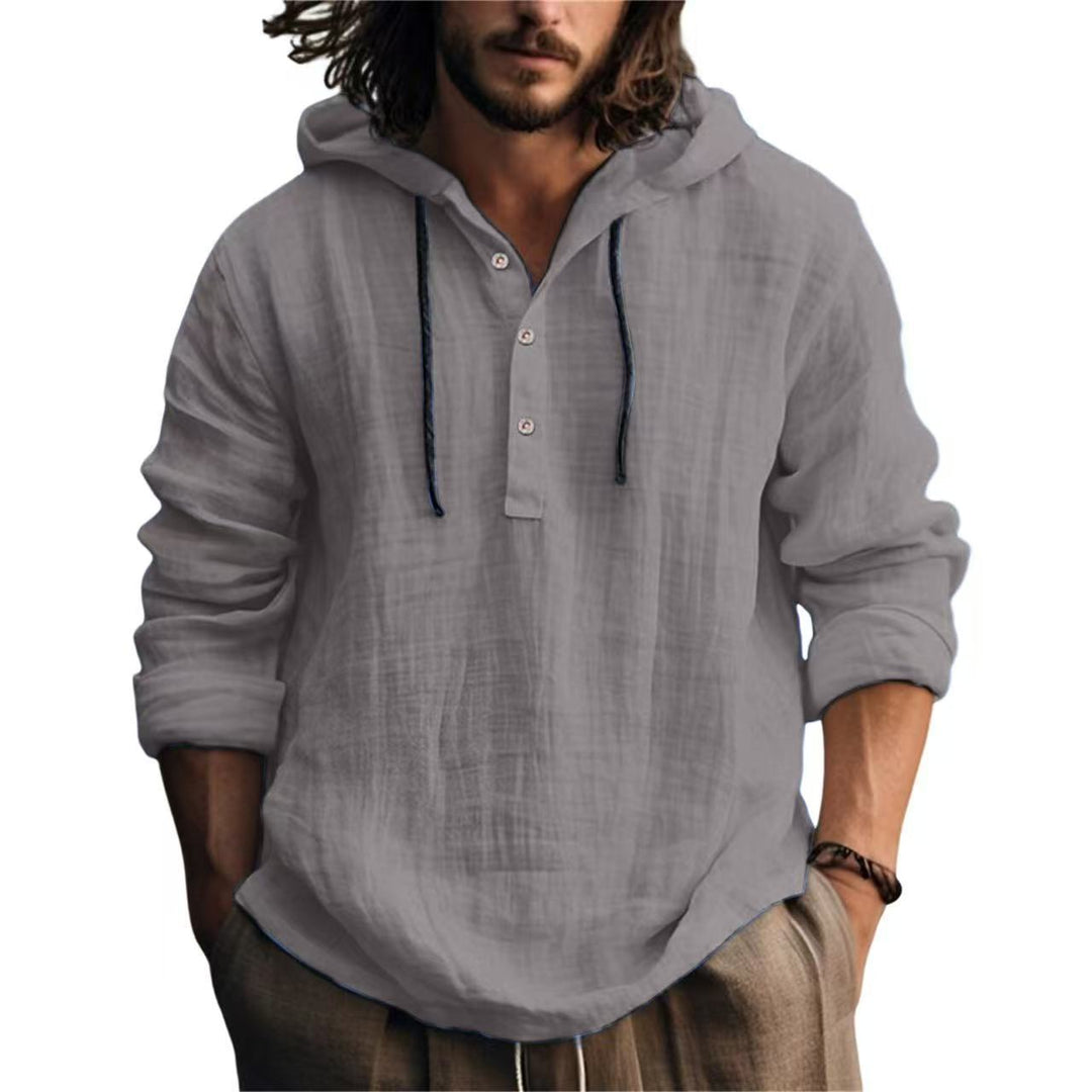 Herren Leichtes Kapuzenhemd im Leinenlook mit Henley-Knopfleiste Shop Nory