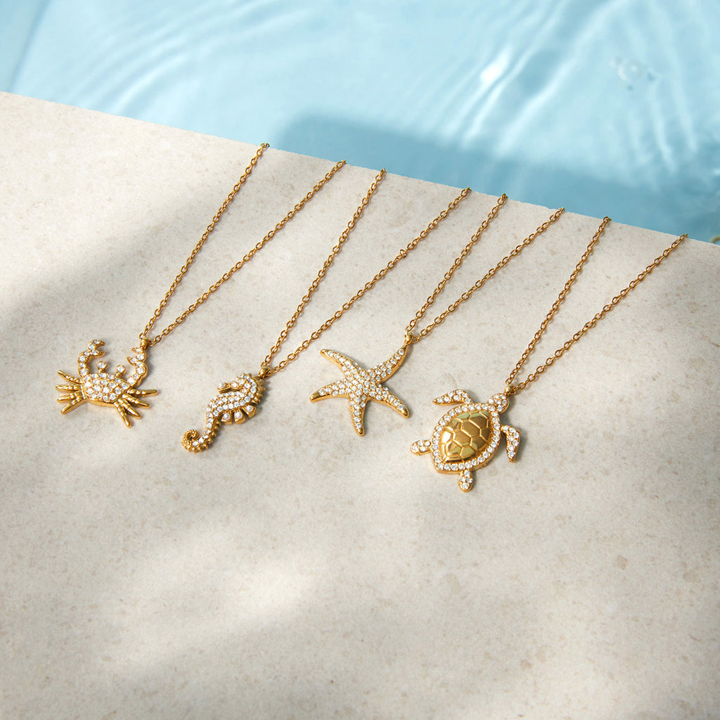 Damen Halskette mit elegantem Schildkrötenanhänger und funkelnden Zirkonia Shop Nory