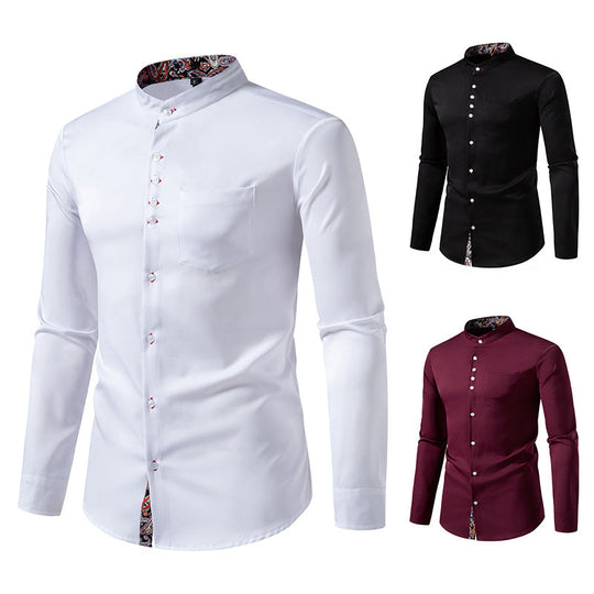Herren Langarmhemd mit modernem Stehkragen und Paisleymuster