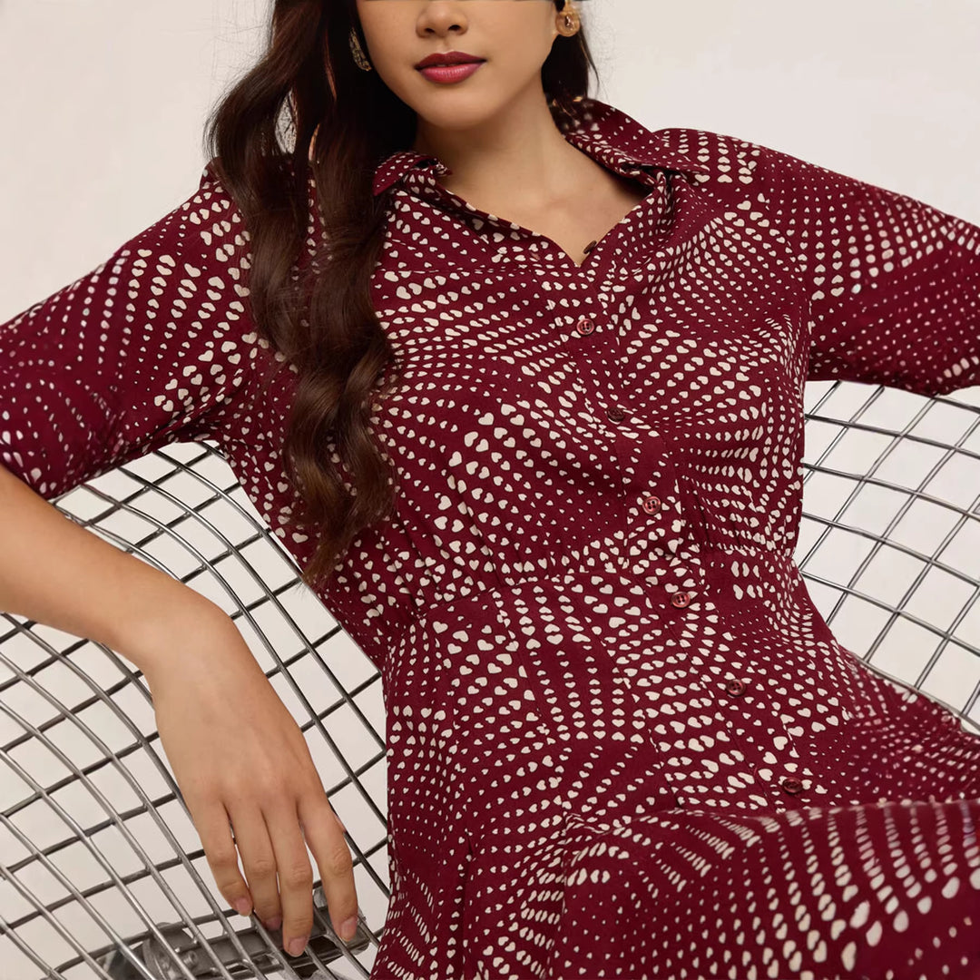 Damen Hemdblusenkleid mit Smockbund, Knopfleiste und Allover‑Print Shop Nory