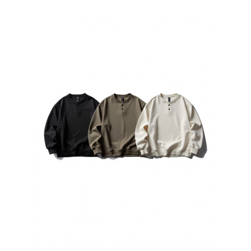 Unisex Waffelstrick-Henley-Sweatshirt im Oversize‑Cut mit Knopfleiste Shop Nory