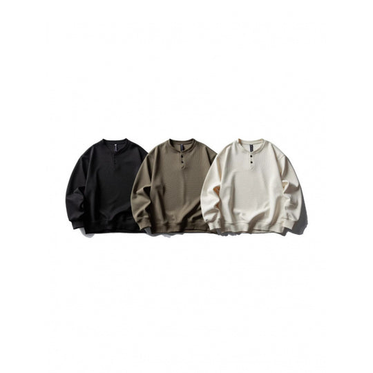 Unisex Waffelstrick-Henley-Sweatshirt im Oversize‑Cut mit Knopfleiste Shop Nory