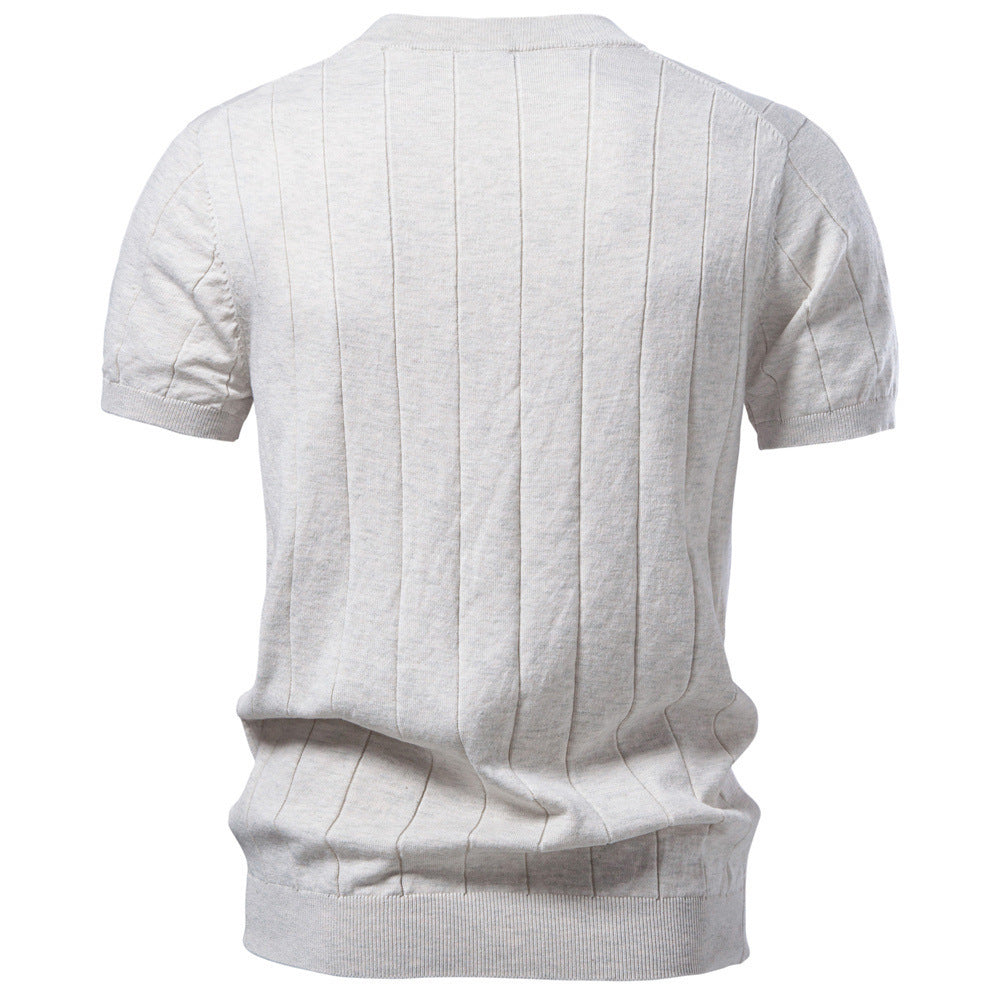 Herren nan leichter Kurzarm-Strickpullover mit feiner Rippenstruktur und Rundhalsausschnitt