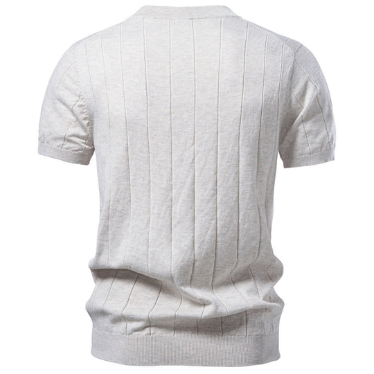 Herren nan leichter Kurzarm-Strickpullover mit feiner Rippenstruktur und Rundhalsausschnitt