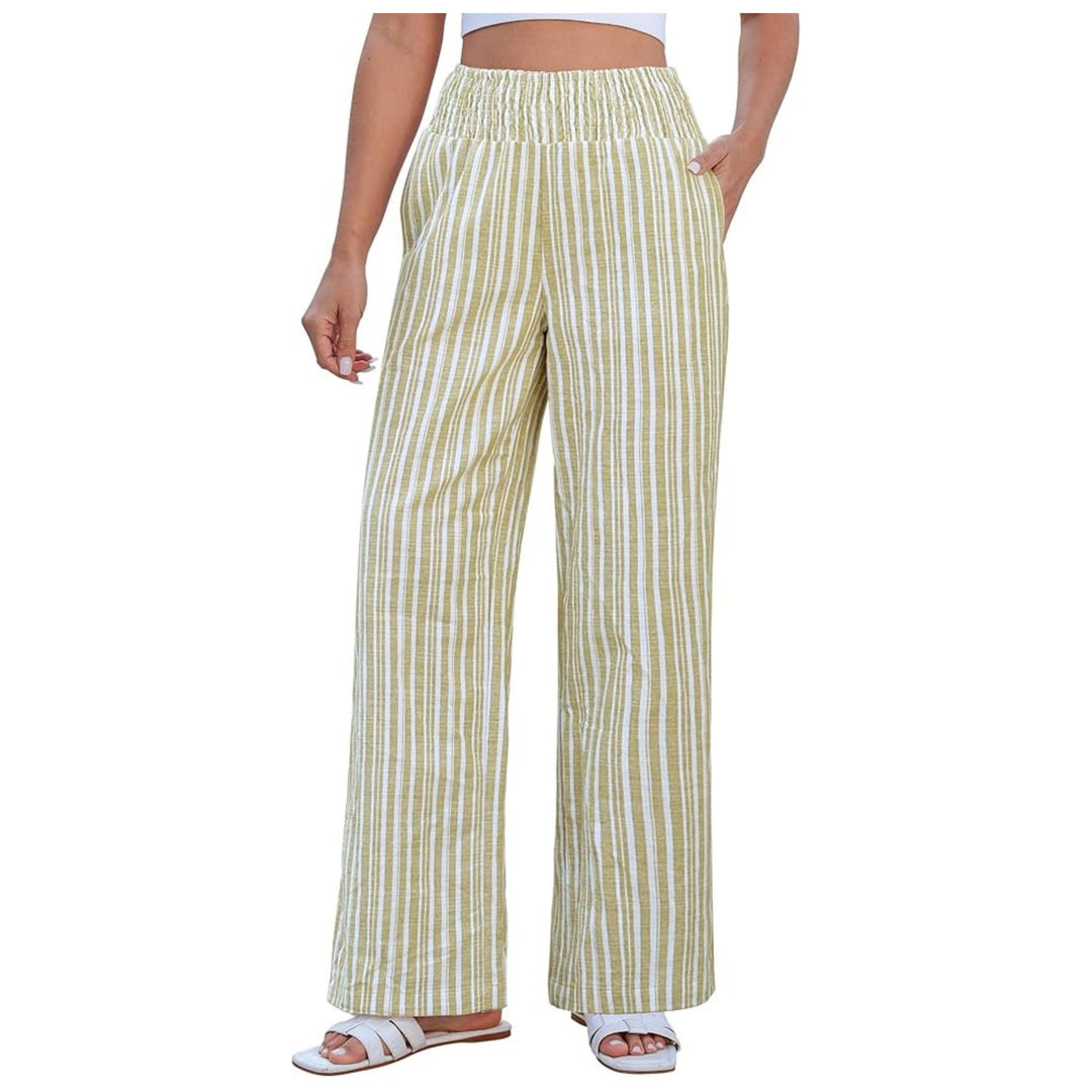 Damen Leichte Leinenoptik Palazzohose mit hohem Smokbund und Eingrifftaschen Shop Nory