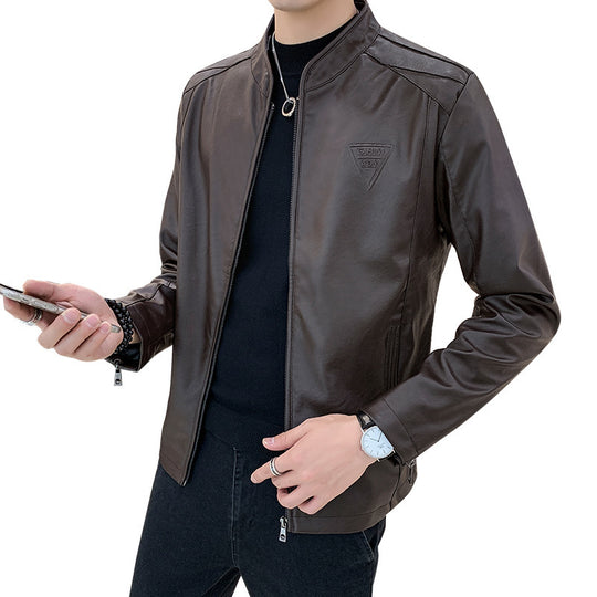 Herren Schlanker Kunstleder‑Moto‑Blouson mit Stehkragen und Reißverschlussärmeln Shop Nory