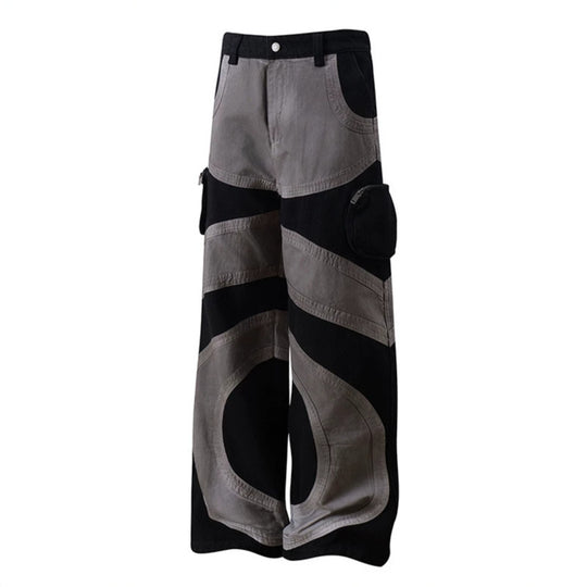 Damen weite Patchwork-Cargo-Culottehose mit aufgesetzten Zipper-Taschen und kontrastnähten Shop Nory