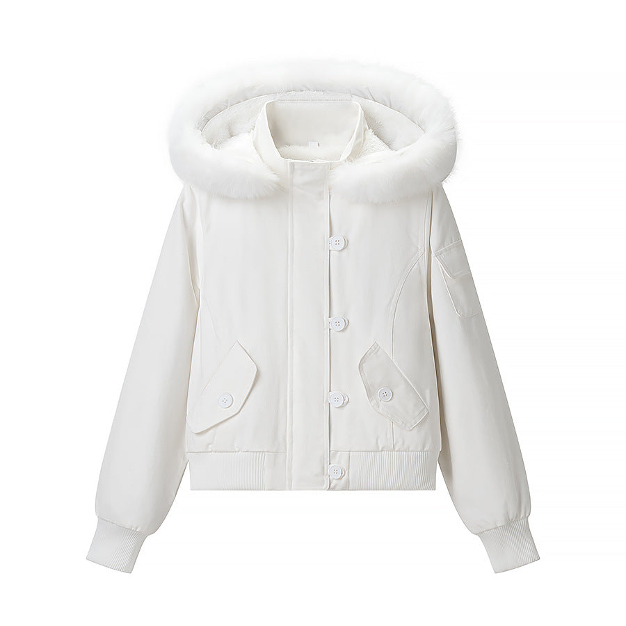 Damen Kurzjacke mit wattierter Fütterung, Kapuze mit Kunstfellbesatz und geripptem Saum Shop Nory