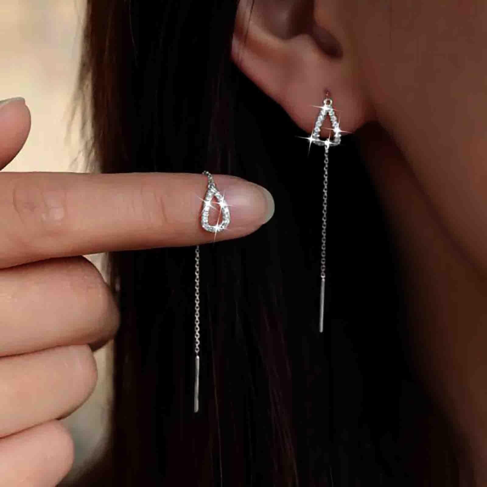Damen Ohrringe mit langen, eleganten Tropfen und funkelnden Zirkonia Shop Nory