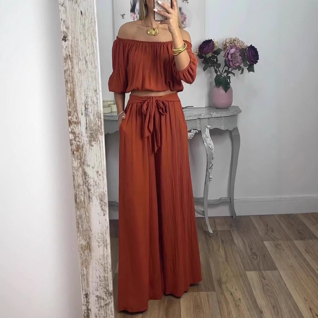 Damen Weites Hosenensemble mit raffiniertem Crop-Oberteil Shopnory