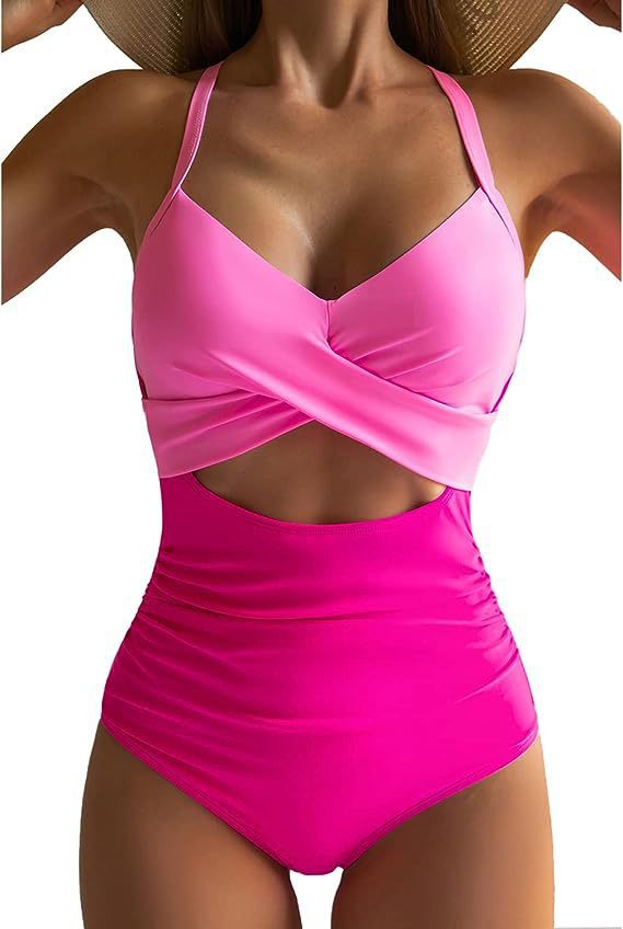 Damen Cut-Out Badeanzug mit Kreuzgurt