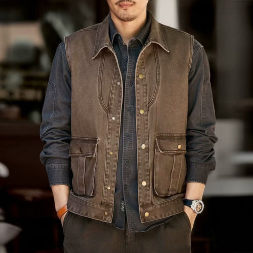 Herren Utility-Weste mit Cordkragen, Druckknopfverschluss und aufgesetzten Pattentaschen Shop Nory