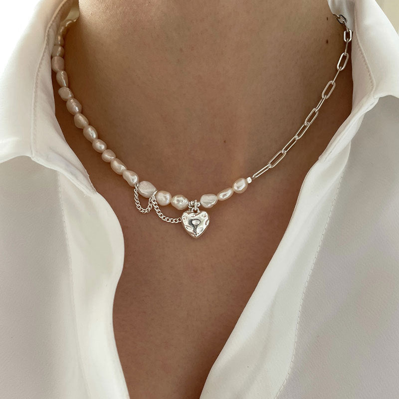 Damen Halskette mit kombiniertem Anhänger aus Perlen und Silber Shop Nory