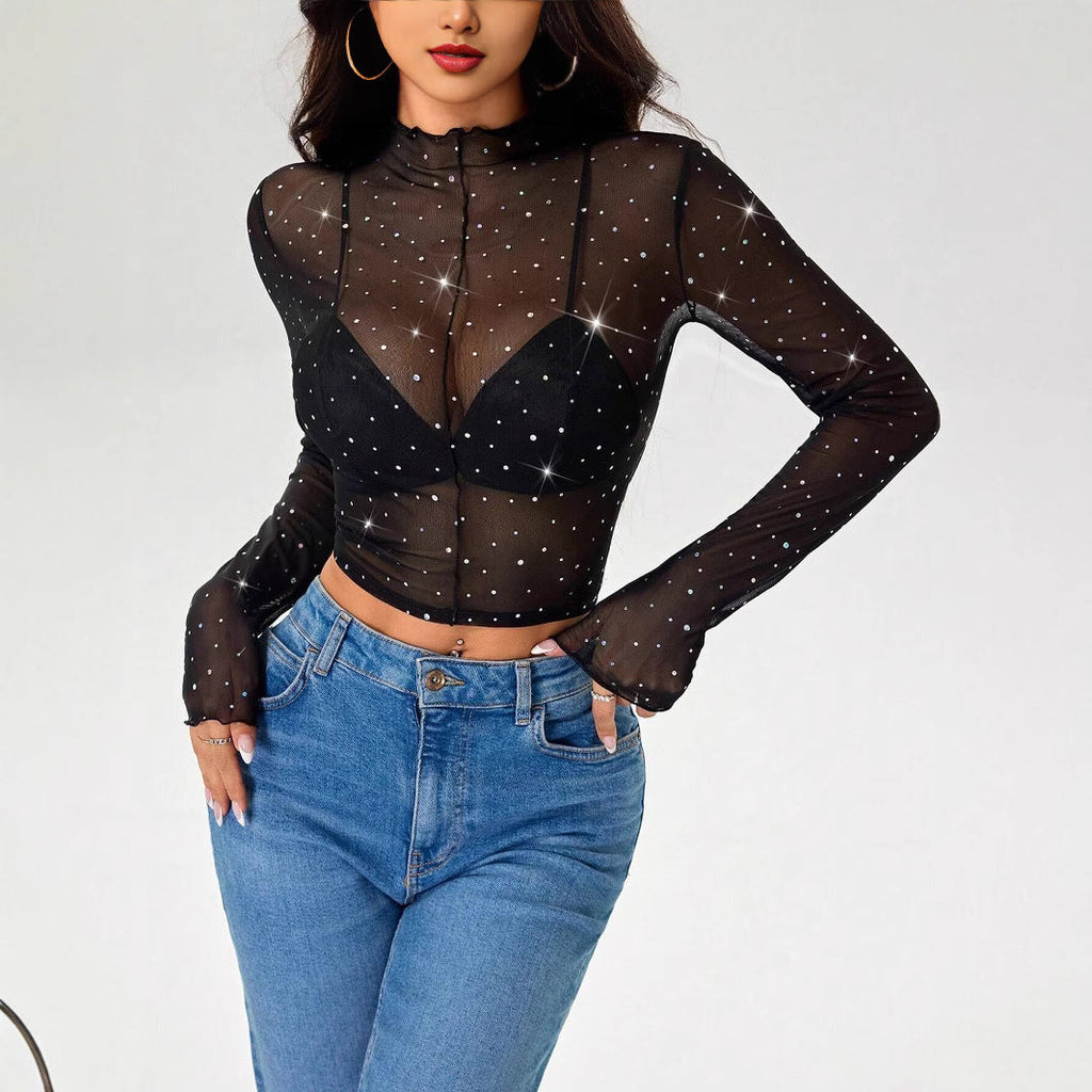Damen Transparentes Oberteil mit Glitzer