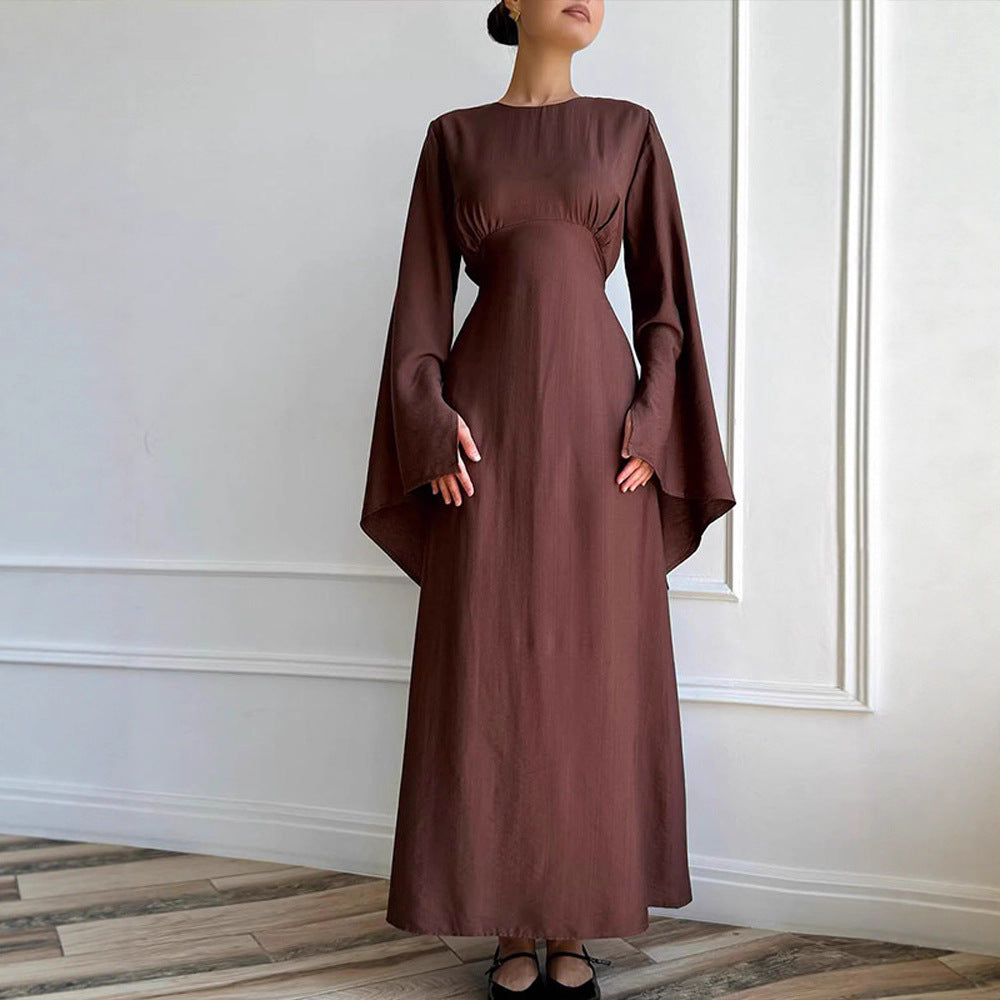 Damen Maxikleid mit ausgestellten Trompetenärmeln und taillierter Empire-Silhouette Shop Nory