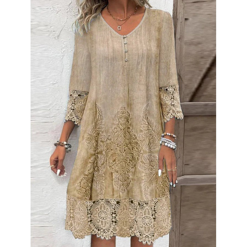Damen Elegantes Kleid mit Spitze und kunstvollem Stickmuster