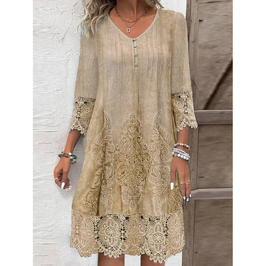 Damen Elegantes Kleid mit Spitze und kunstvollem Stickmuster