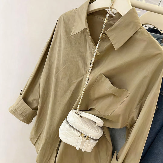 Damen nan oversized Hemdbluse mit Brusttasche, umgeschlagenen Ärmeln und relaxed Fit Shop Nory