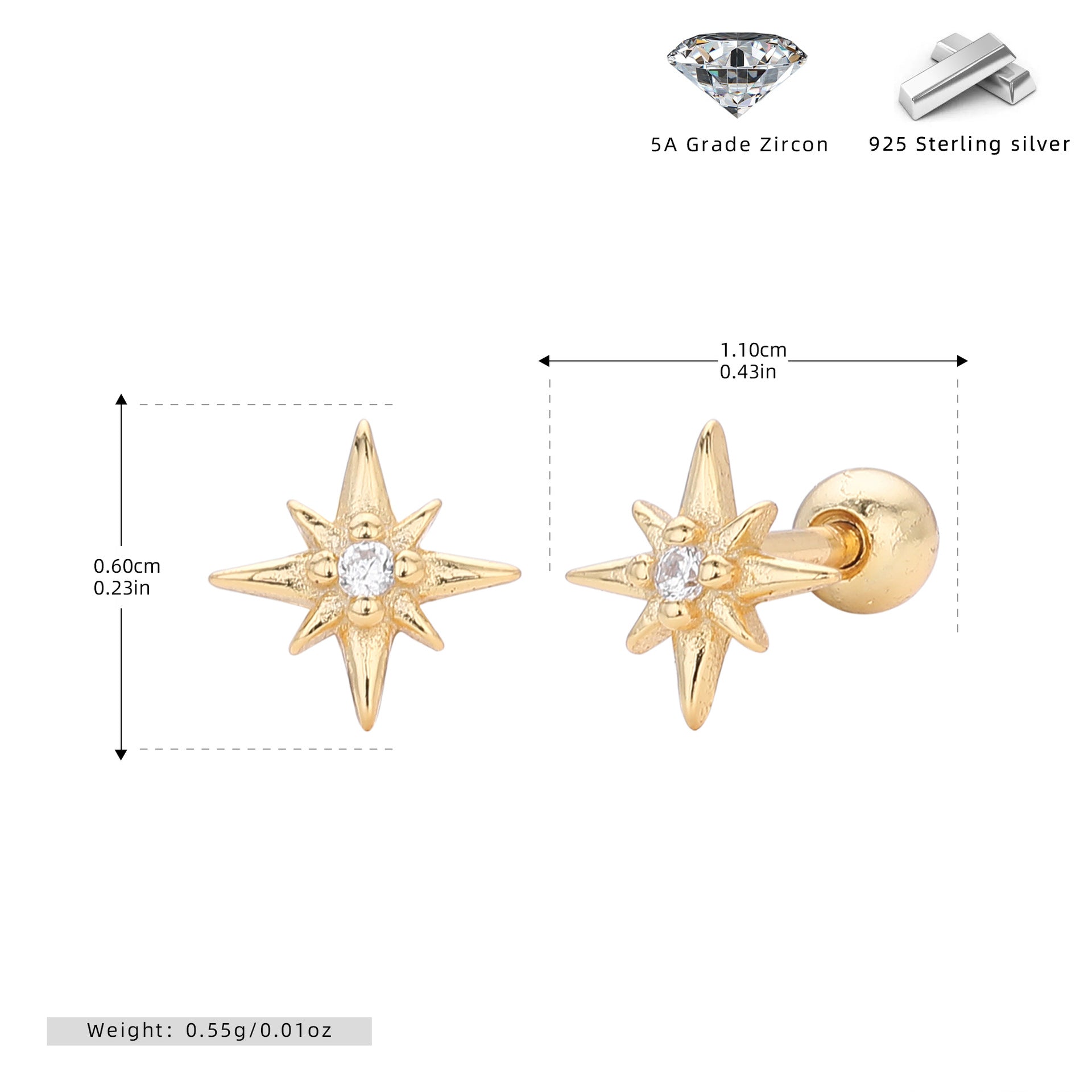 Damen Ohrstecker im funkelnden Sternendesign aus hochwertigem 925 Sterling Silber Shop Nory