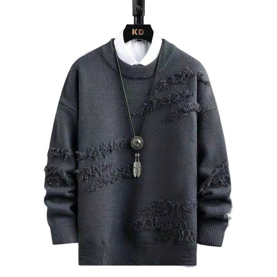 Herren Oversized Strickpullover mit Fransen‑Used‑Details und Rundhalsausschnitt Shop Nory