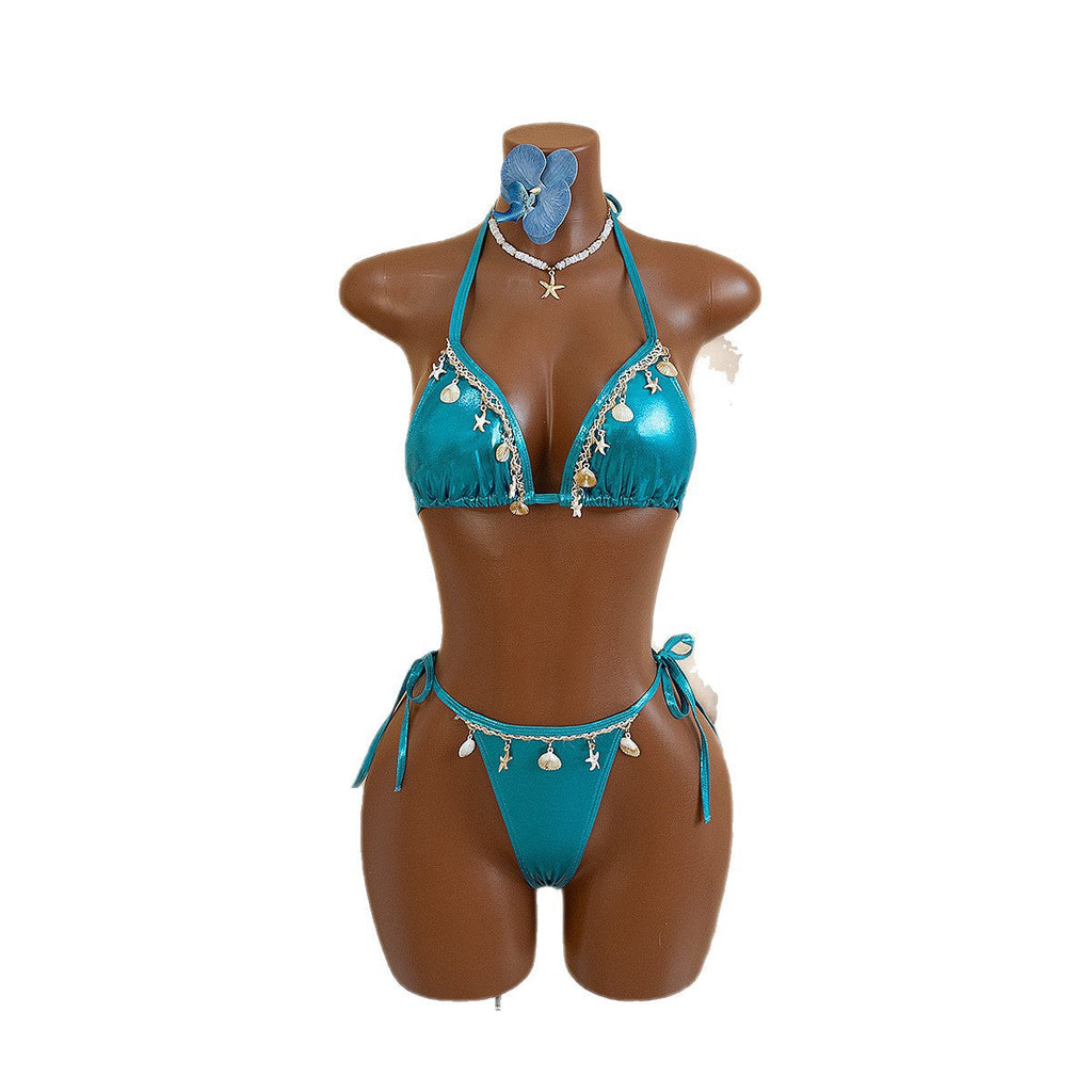 Damen Triangel-Bikini mit stilvollen Muschelverzierungen