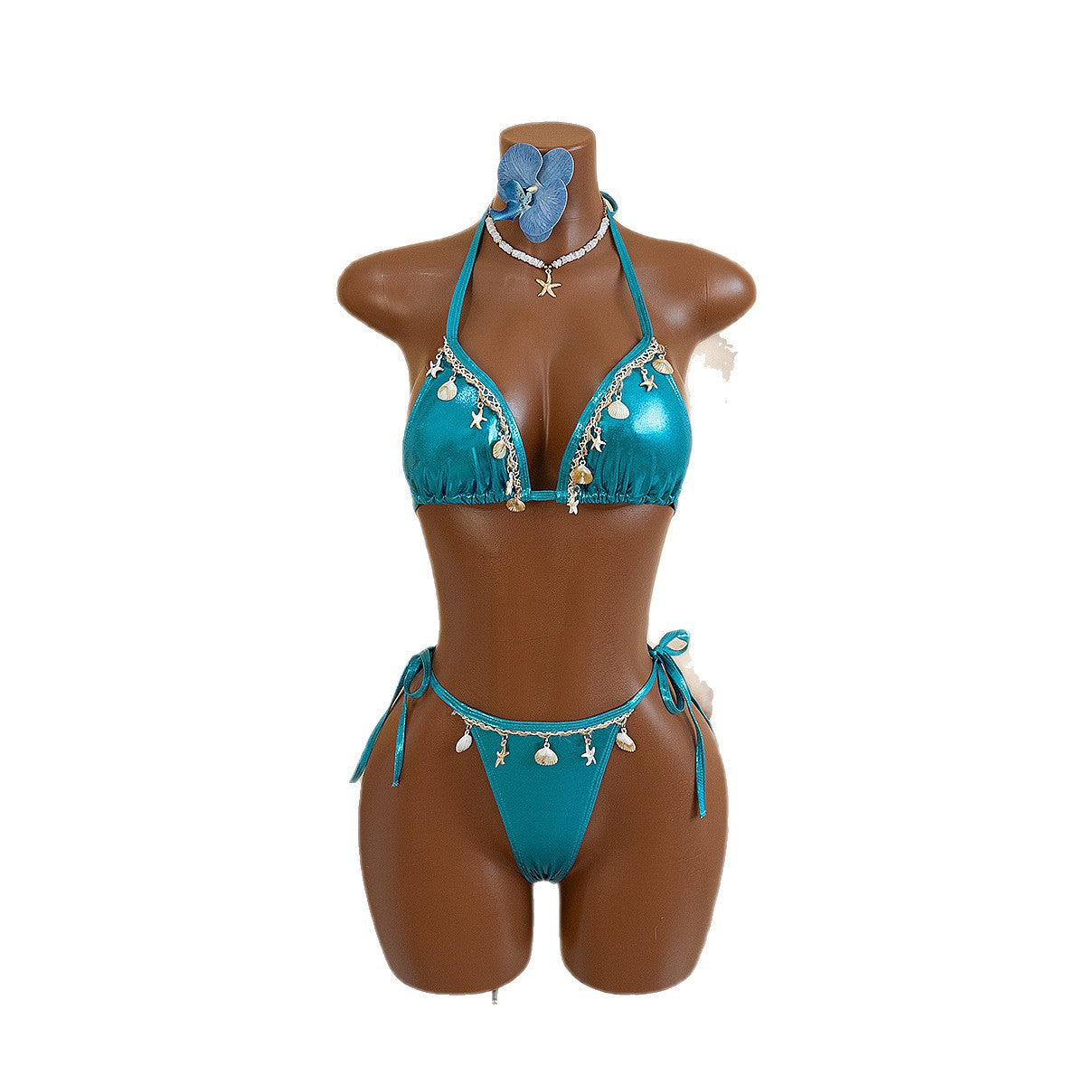 Damen Triangel-Bikini mit stilvollen Muschelverzierungen